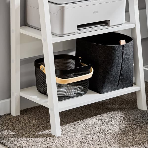 SoBuy Bogreol med 5 hylder, Stigereol,Pladsbesparende træhylde, Rumdeler Længde 65 cm Bredde 39 cm Højde 180 cm, hvid FRG61-W