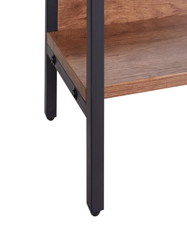 Bogreol mørkt træ stål sort metalramme 6 hylder åbent design rumdeler industriel stil
