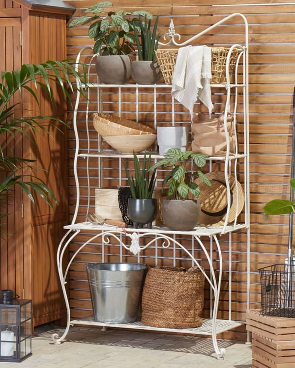 Växthylla Metall Beige Utomhus Inomhus Trädgård Retro 4 Hyllor Fristående Trädgård Förvaring