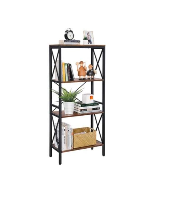 Segenn Industrial tappning bokhylla - stående bräda - stege Hylla - hall - kontor - tabell stålram - brunsvart - 60 x 30 x 133 cm
