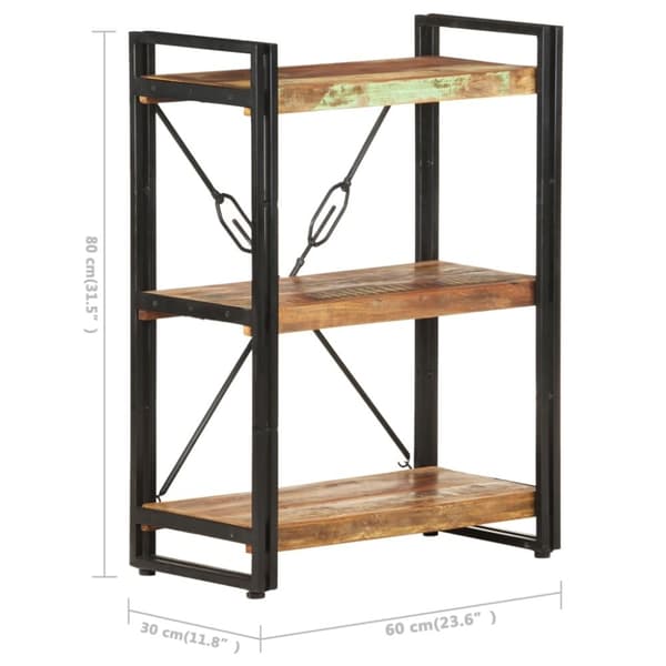 vidaXL bogreol m. 3 hylder 60x30x80 cm massivt genbrugstræ
