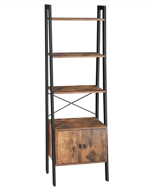 Trinformet bogreol med skab - Vintage brun / sort