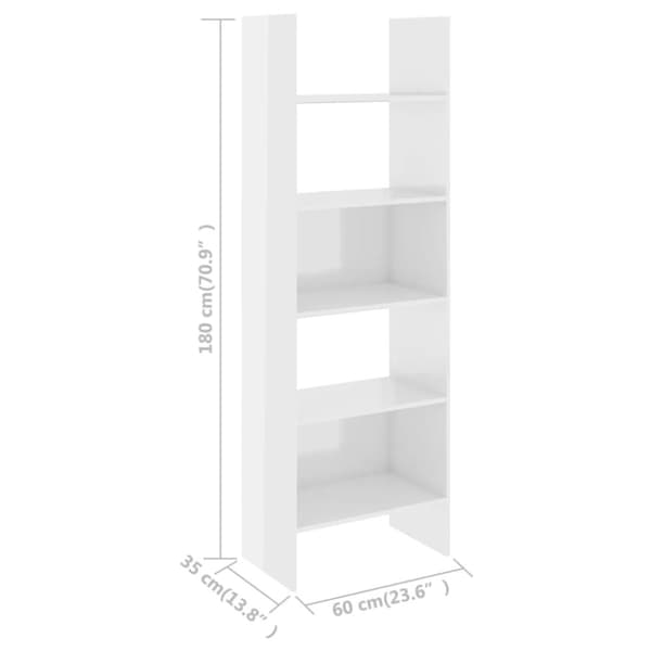 vidaXL Bokhylla vit högglans 60x35x180 cm spånskiva