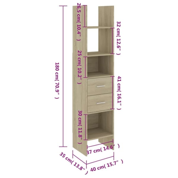 vidaXL Bokhylla sonoma-ek 40x35x180 cm konstruerat trä