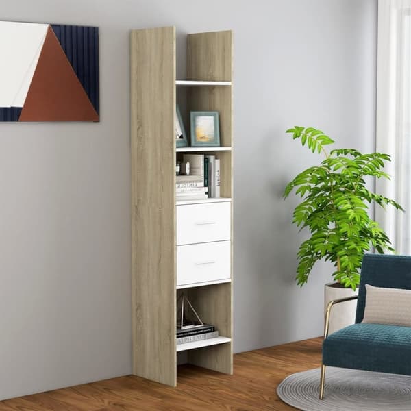 vidaXL Kirjahylly valkoinen ja Sonoma-tammi 40x35x180 cm tekninen puu