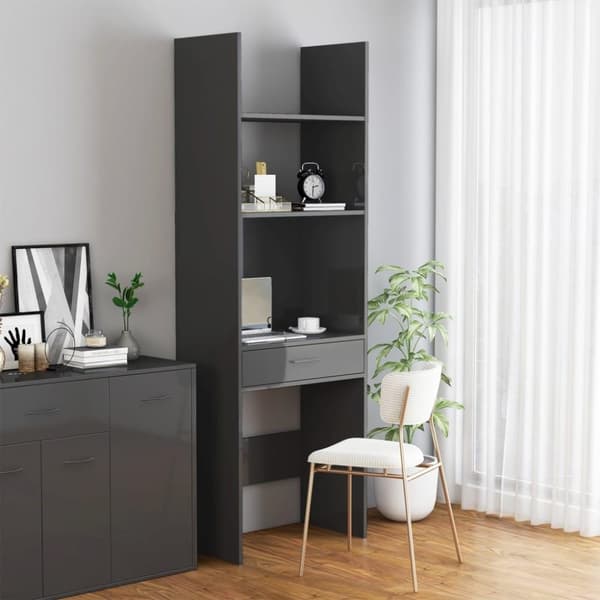 vidaXL bogskab 60x35x180 cm spånplade højglans grå