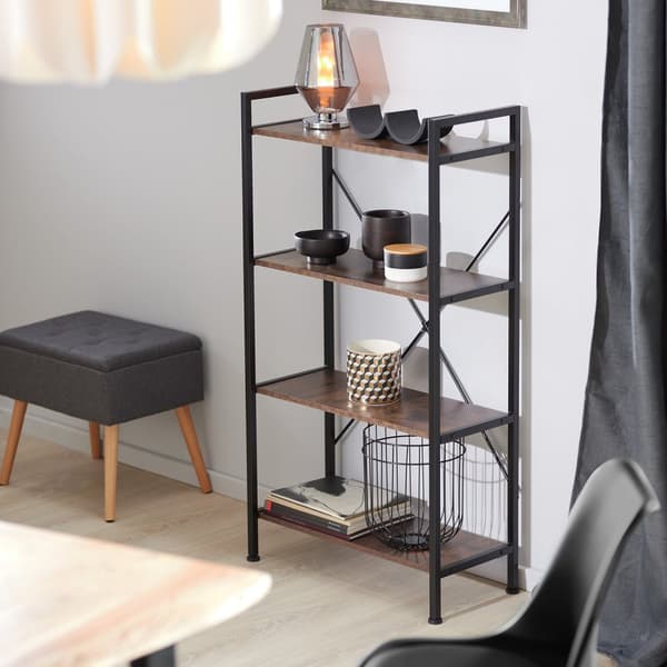 Reol Leeds 67,5 x 31,5 x 121,5 cm - Industrielt mørkt træ, rustikt