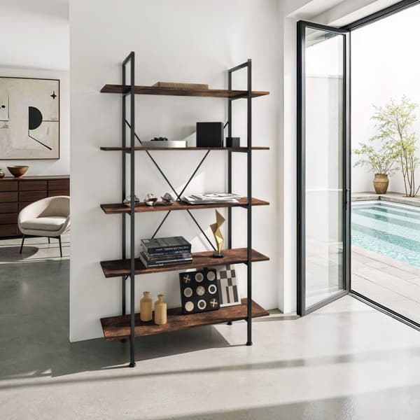Reol Glasgow 106 x 34,5 x 179,5 cm - Industrielt mørkt træ, rustikt