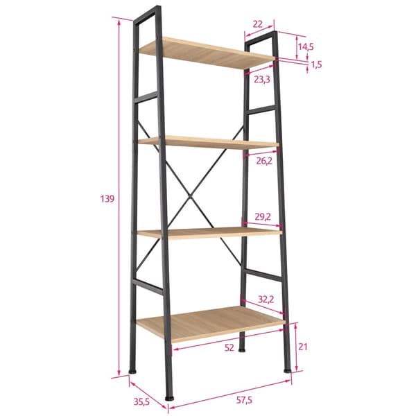 Newcastle stigereol 57,5 x 35,5 x 139 cm - Industrielt lyst træ, egetræ Sonoma