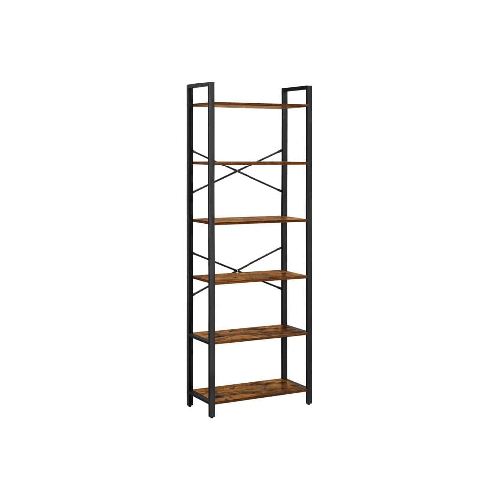 Segenn's Luxe3 Bokhylla - Bokhylla - med 6 nivåer - Förvaringshylla - Stålram - Höjd 186 cm - Industriell - Vintage Brun -Svart
