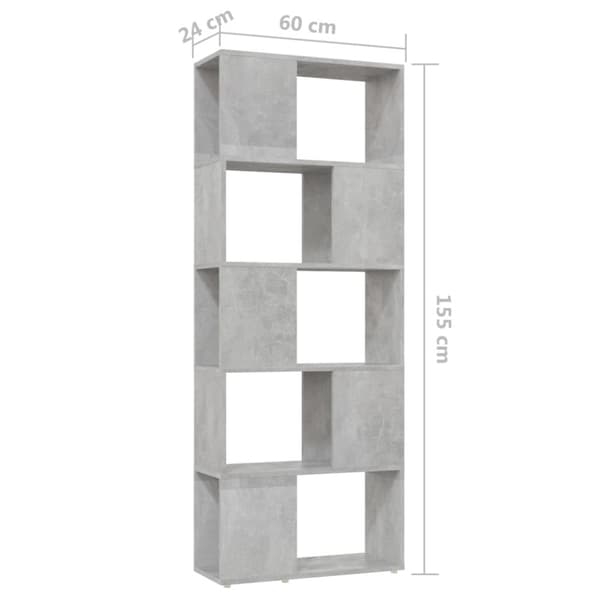 vidaXL Kirjahylly/tilanjakaja betoninharmaa 60x24x155 cm