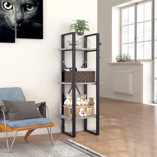 vidaXL Bokhylla 3 hyllor betonggrå 40x30x105 cm konstruerat trä