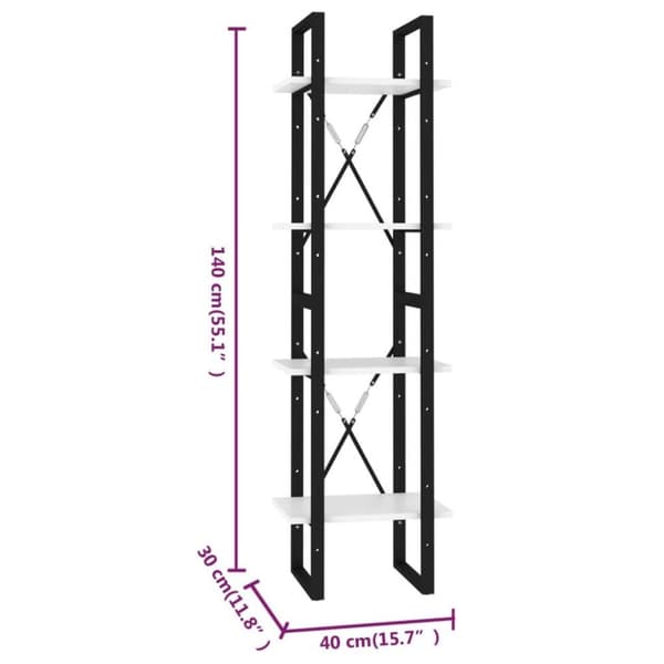vidaXL Bokhylla 4 hyllplan vit 40x30x140 cm konstruerat trä