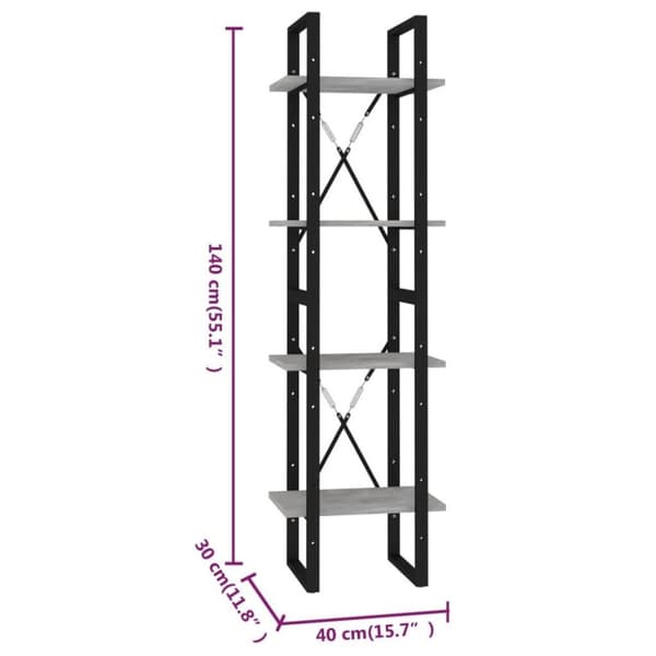 vidaXL bogreol med 4 hylder 40x30x140 cm konstrueret træ betongrå