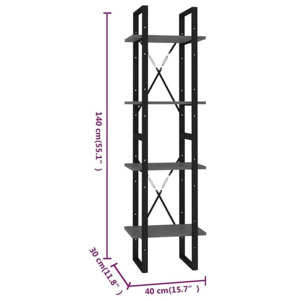 vidaXL bogreol med 4 hylder 40x30x140 cm konstrueret træ grå
