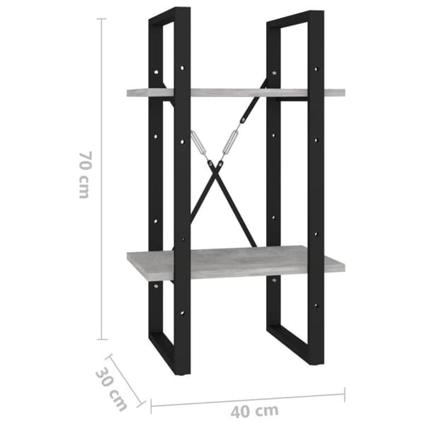 vidaXL bogreol med 2 hylder 40x30x70 cm spånplade betongrå