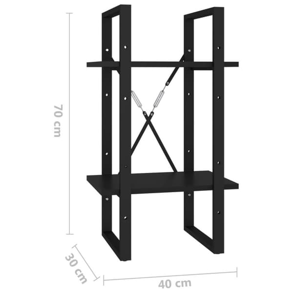 vidaXL Bokhylla 2 hyllplan svart 40x30x70 cm konstruerat trä