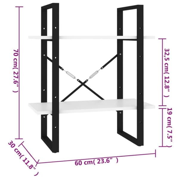 vidaXL bogreol med 2 hylder 60x30x70 cm konstrueret træ grå