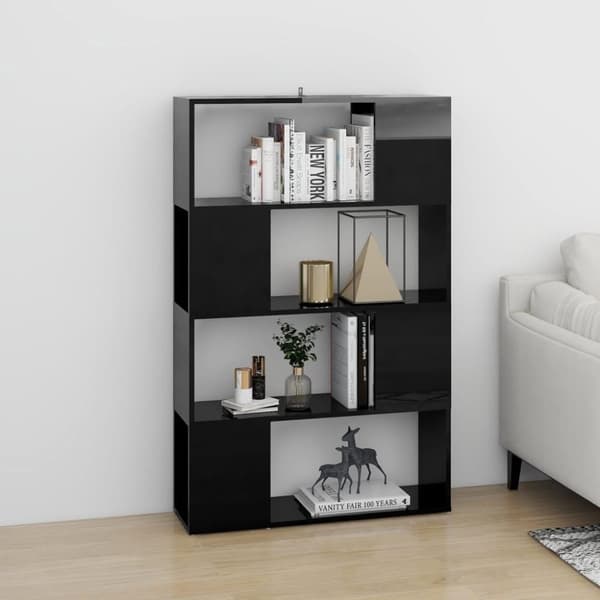 vidaXL bogskab/rumdeler 80x24x124,5 cm spånplade sort højglans