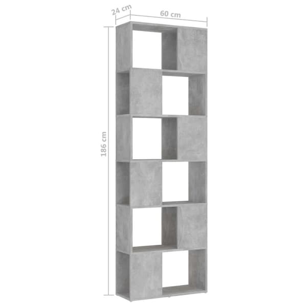 vidaXL Kirjahylly/tilanjakaja betoninharmaa 60x24x186 cm lastulevy