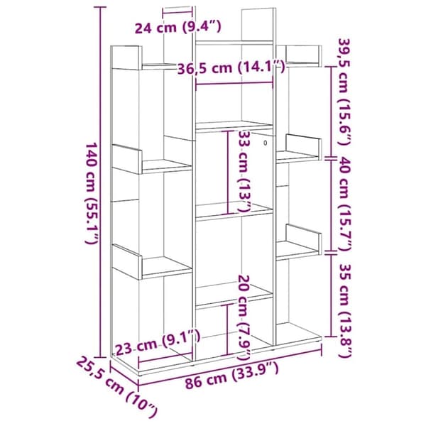 vidaXL Bokhylle sonoma eik 86x25,5x140 cm sponplate