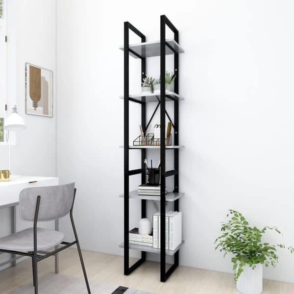 vidaXL bogreol 5 hylder 40x30x175 cm konstrueret træ betongrå