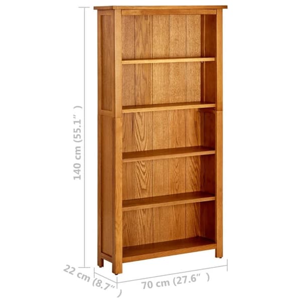 vidaXL Bokhylla 5 hyllor 70x22x140 cm massiv ek