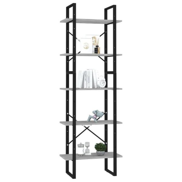 vidaXL bogreol med 5 hylder 60x30x175 cm konstrueret træ betongrå
