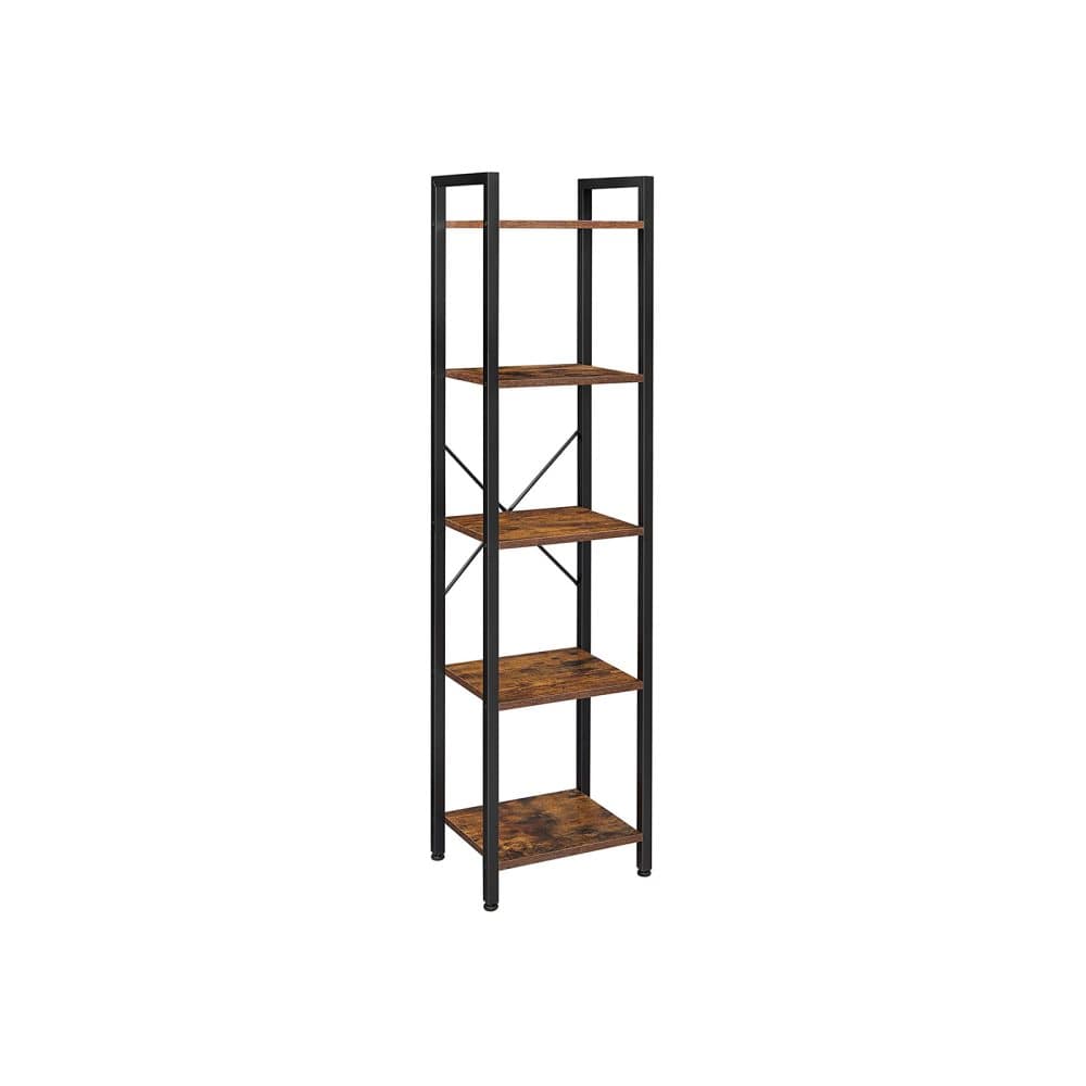 Segenns lyxiga förvaringsställ - Bokhylla - Öppen hylla - 5 nivåer - Vintage - Industriell - Brun - Svart - Bearbetat trä - Metall - 40 x 30 x 146 cm