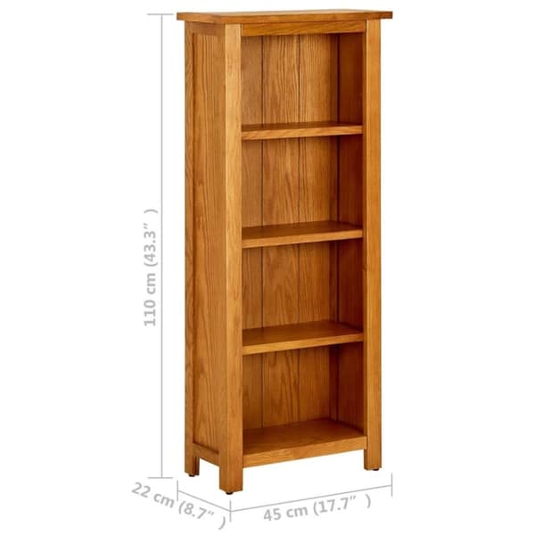 vidaXL bogreol med 4 hylder 45x22x110 cm massivt egetræ