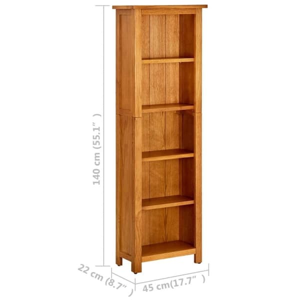 vidaXL bogreol med 5 hylder 45x22x140 cm massivt egetræ
