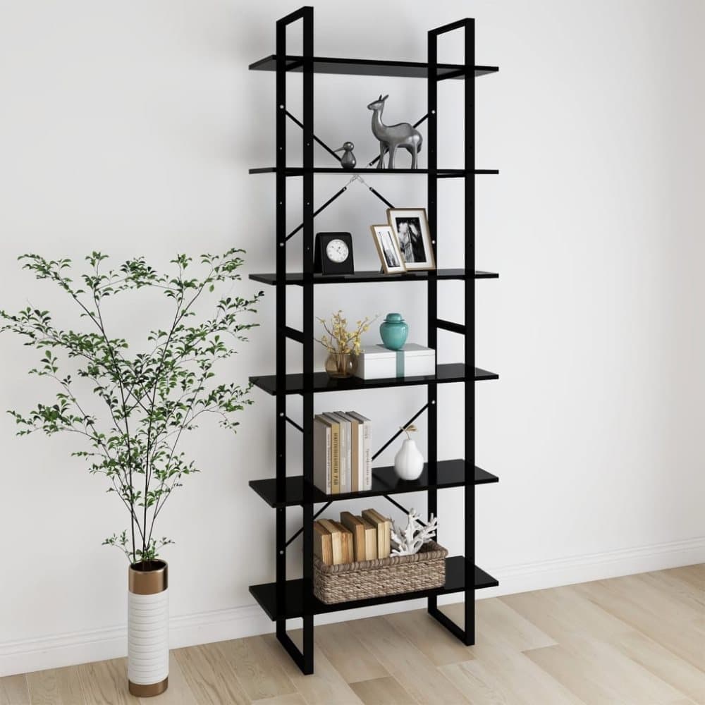 vidaXL Hög bokhylla svart 80x30x210 cm spånskiva