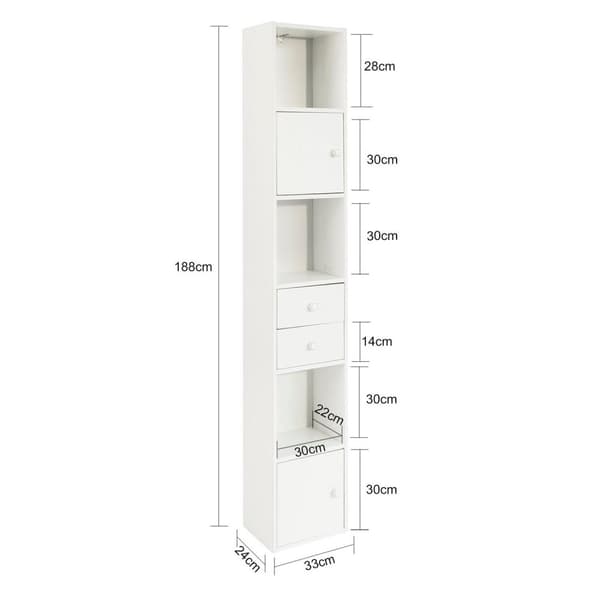 SoBuy Korkea kaappi Kulmakaappi Kapea lipasto Kirjahylly valkoinen STR10-W