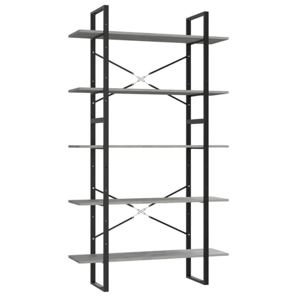 vidaXL Bokhylla 5 hyllplan betonggrå 100x30x175 cm konstruerat trä