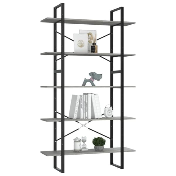 vidaXL bogreol med 5 hylder 100x30x175 cm konstrueret træ betongrå