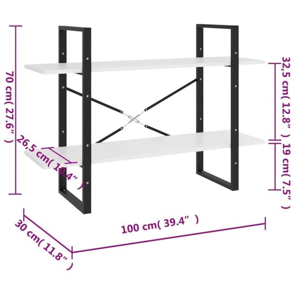 vidaXL bogreol med 2 hylder 100x30x70 cm konstrueret træ sonoma-eg