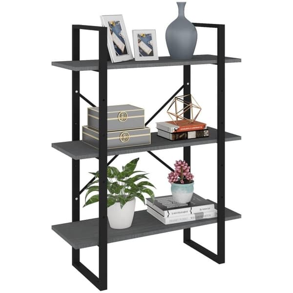 vidaXL bogreol med 3 hylder 80x30x105 cm massivt fyrretræ grå
