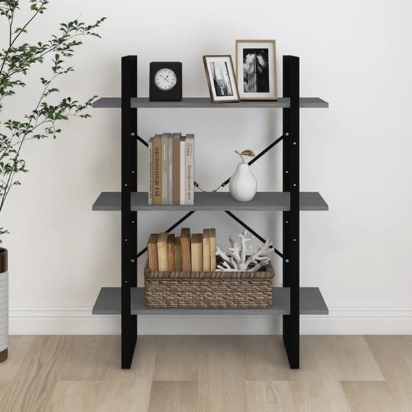 vidaXL bogreol med 3 hylder 80x30x105 cm massivt fyrretræ grå