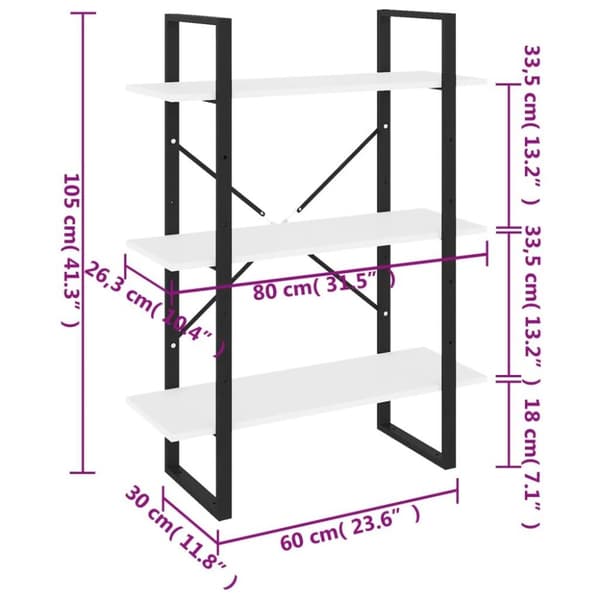 vidaXL Bokhylla 3 hyllplan grå 80x30x105 cm massiv furu
