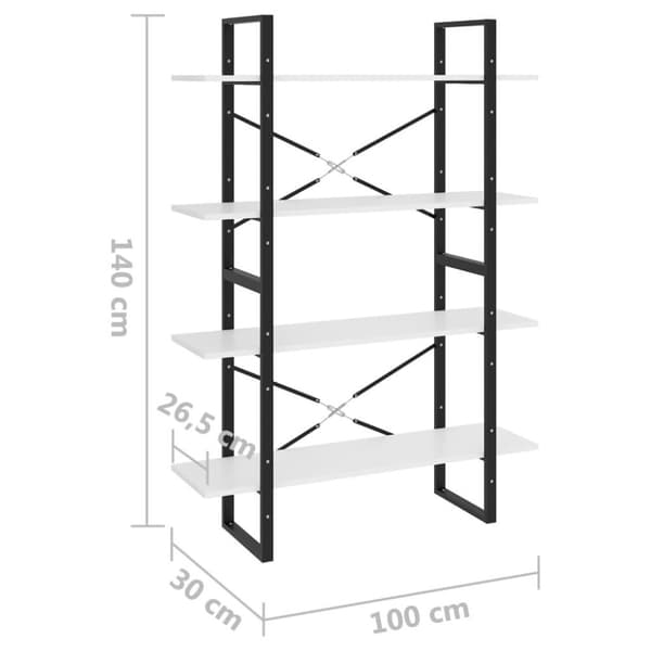 vidaXL bogreol med 4 hylder 100x30x140 cm spånplade hvid