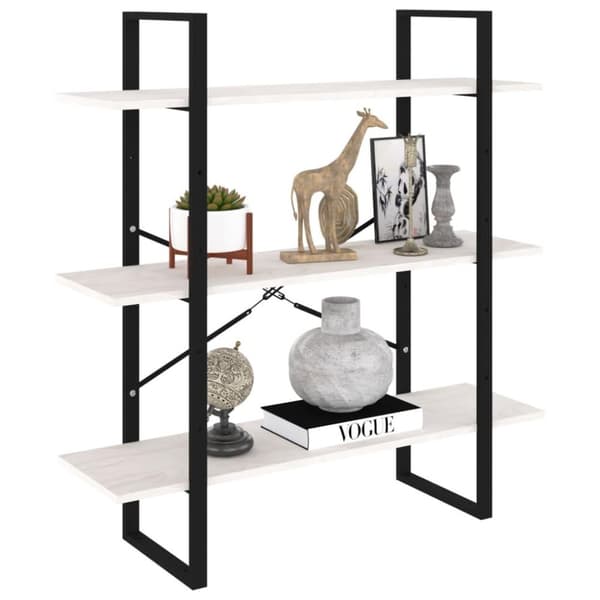 vidaXL bogreol med 3 hylder 100x30x105 cm massivt fyrretræ hvid