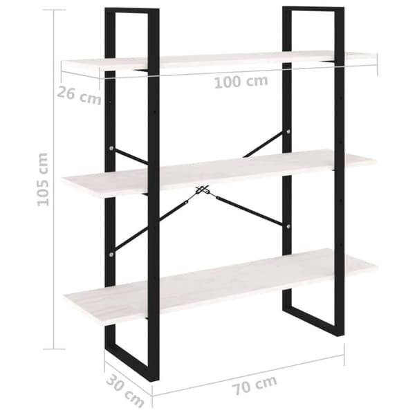 vidaXL bogreol med 3 hylder 100x30x105 cm massivt fyrretræ hvid