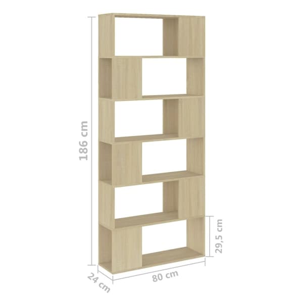 vidaXL bogreol/rumdeler 80x24x186 cm spånplade sonoma-eg