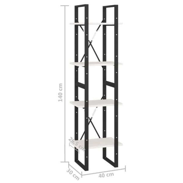vidaXL bogreol med 4 hylder 40x30x140 cm massivt fyrretræ hvid