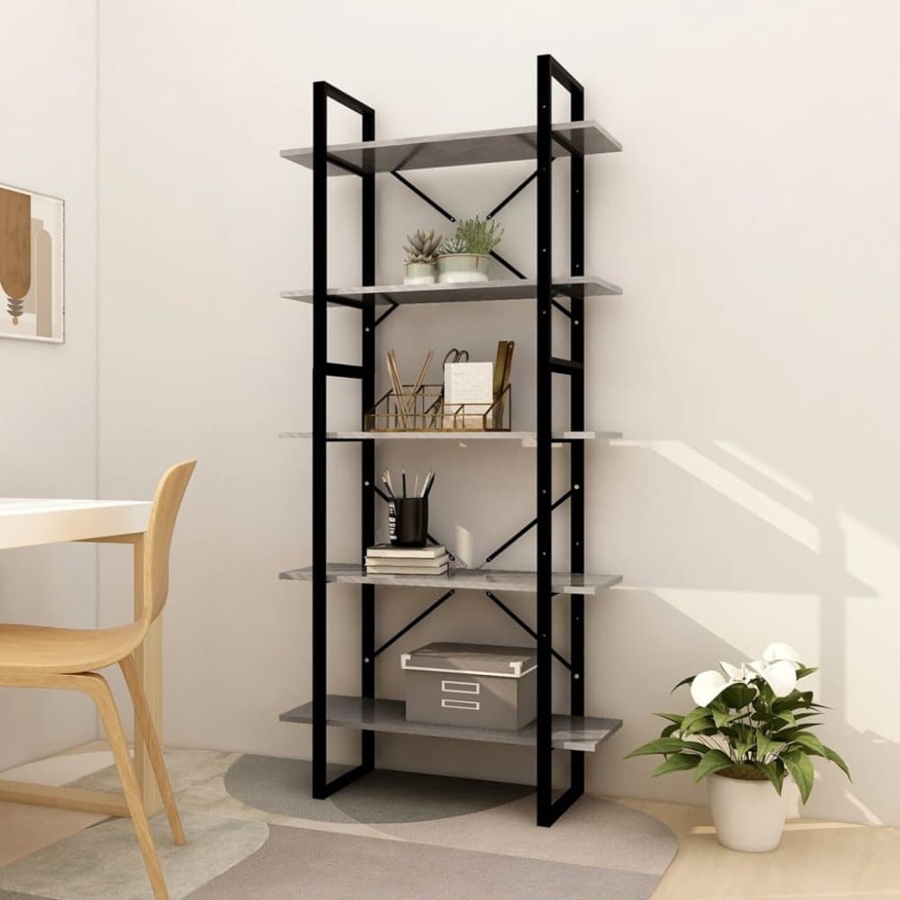 vidaXL Bokhylla med 5 hyllplan betonggrå 80x30x175 cm spånskiva
