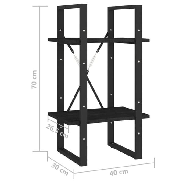 vidaXL bogreol med 2 hylder 40x30x70 cm massivt fyrretræ sort