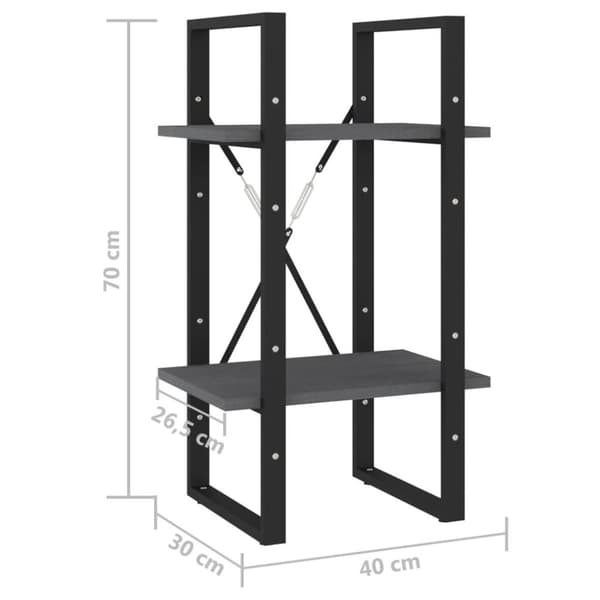 vidaXL bogreol med 2 hylder 40x30x70 cm massivt fyrretræ grå
