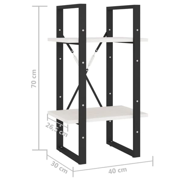 vidaXL Bokhylla 2 hyllplan vit 40x30x70 cm massiv furu