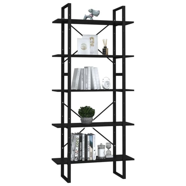 vidaXL bogreol med 5 hylder 80x30x175 cm konstrueret træ sort
