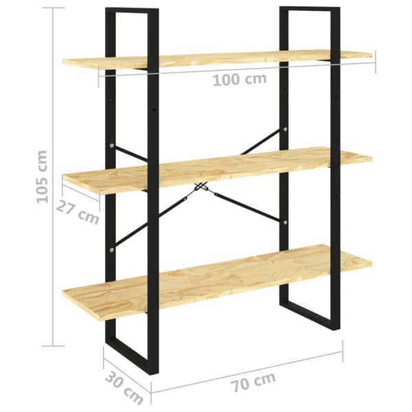 vidaXL Bokhylla 3 hyllplan 100x30x105 cm massiv furu